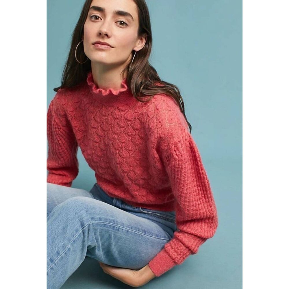 Anthropologie Knitted &‎ Knotted Wool Blend Puffed Turtleneck Sweater Size XS